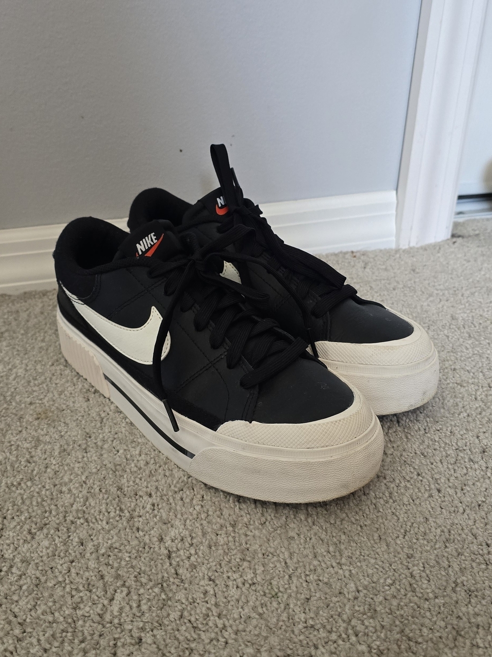 Nike Court Legacy Lift Black and White Platform Sneakers with Cream Sole